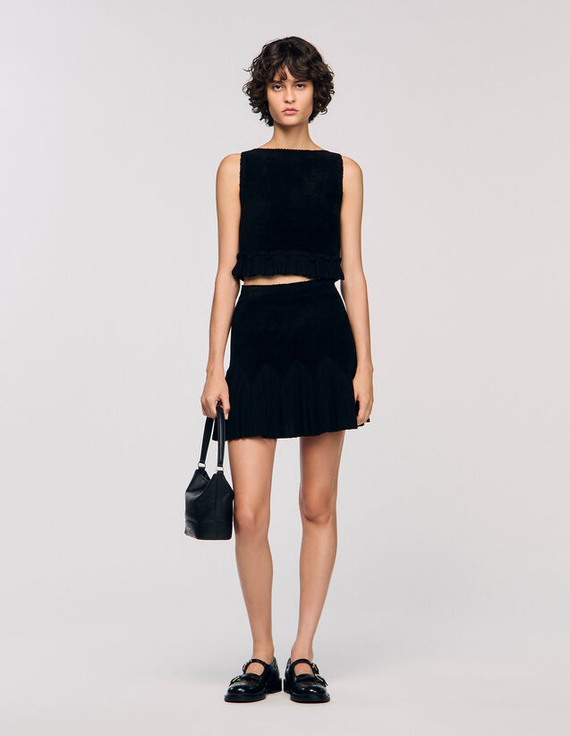Ruffled Knit Crop Top - SFPPU02724 | sandro-paris.com Ruffled Knit Crop Top : Sweaters & Cardigans color Black