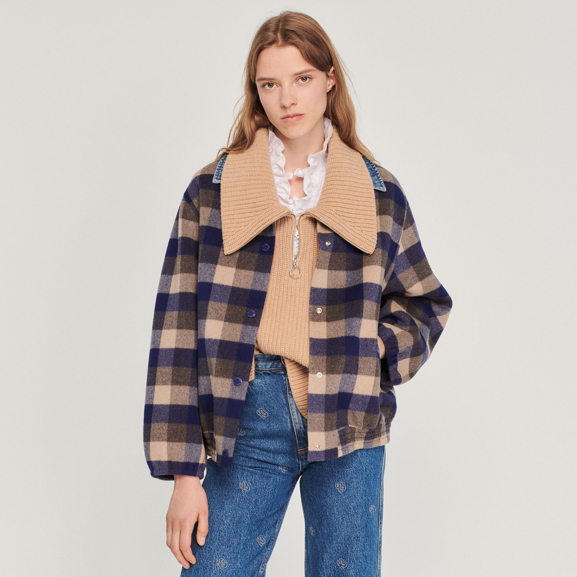 Sandro checked jacket clearance
