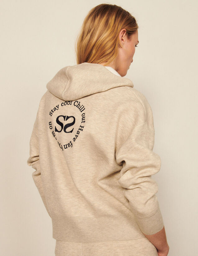 Zipped Hoodie With An Embroidered Back : Sweaters & Cardigans color White