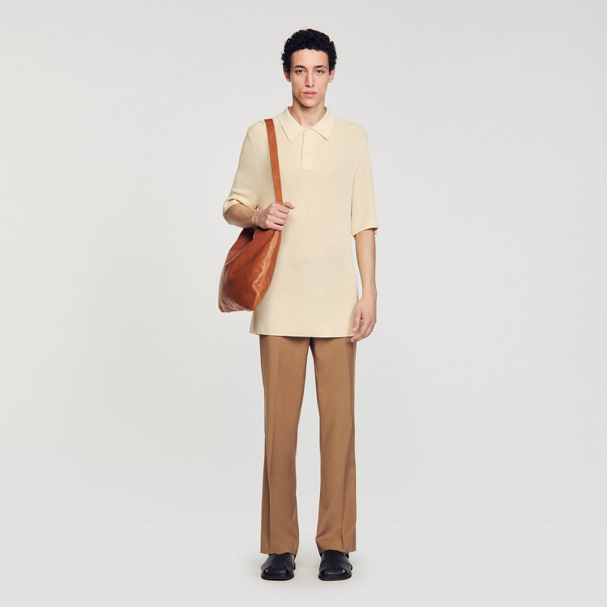 Openwork Knit Polo Shirt : Sweaters & Cardigans color Beige
