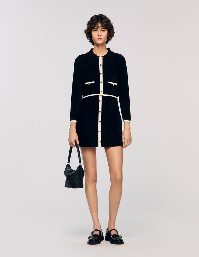 Two-Tone Shirt Collar Cardigan - SFPCA01308 | sandro-paris.com Two-Tone Shirt Collar Cardigan : Sweaters & Cardigans color Black