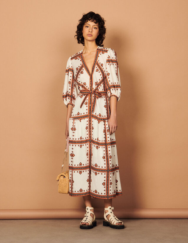 Long Dress With Bandana Print : Dresses color White / Apricot