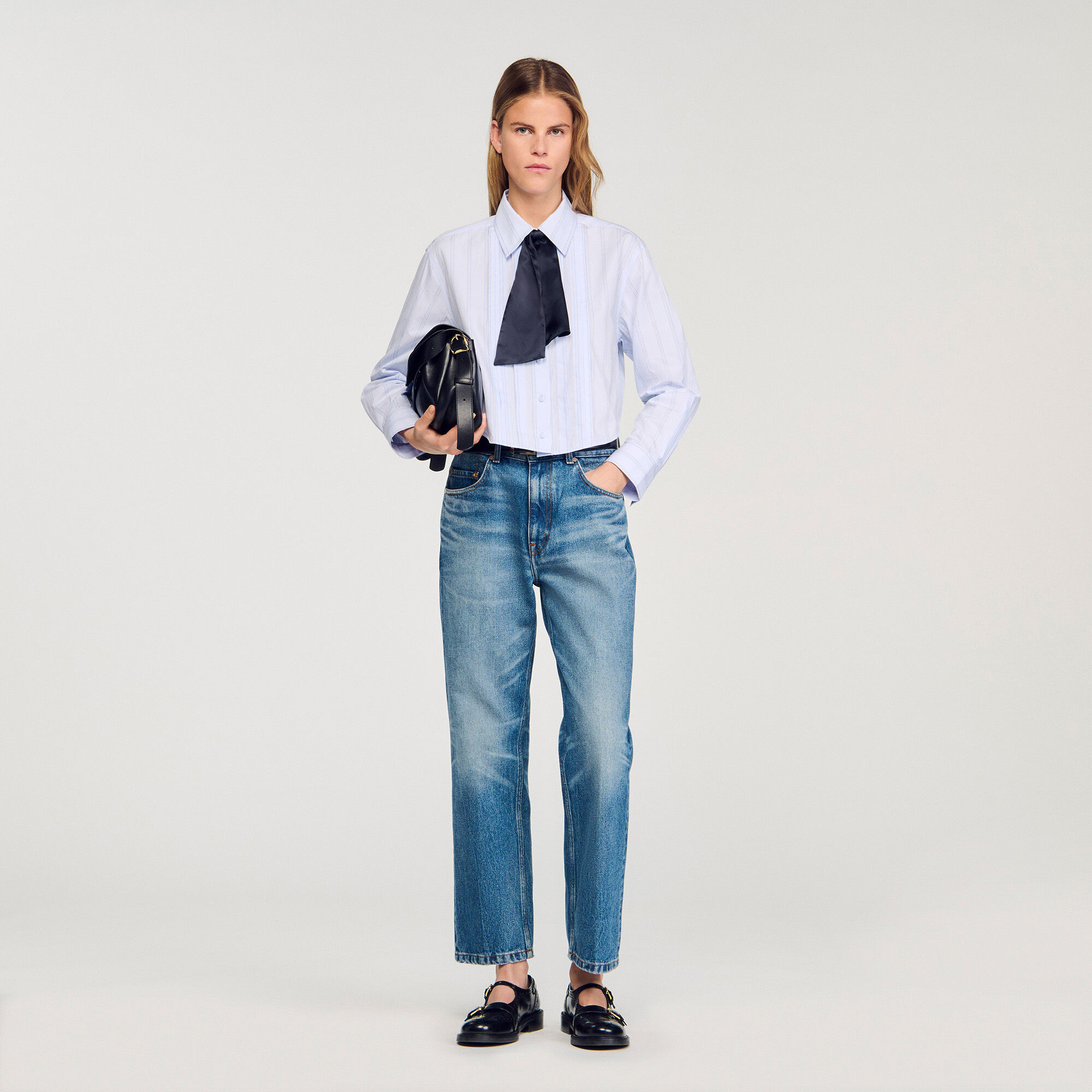 Cropped Shirt With Removable Tie : Shirts color Sky Blue
