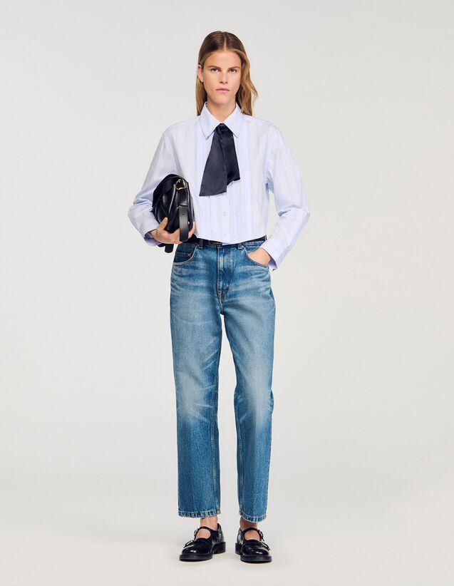Cropped Shirt With Removable Tie - SFPCM01500 | sandro-paris.com Cropped Shirt With Removable Tie : Shirts color Sky Blue