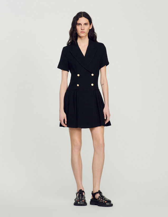 Short Tweed Coat Dress : Dresses color Black