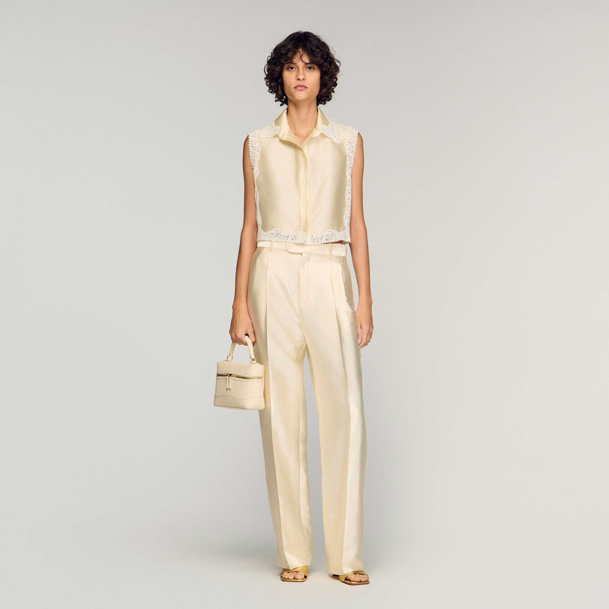 Satin Trousers : Pants color Cream