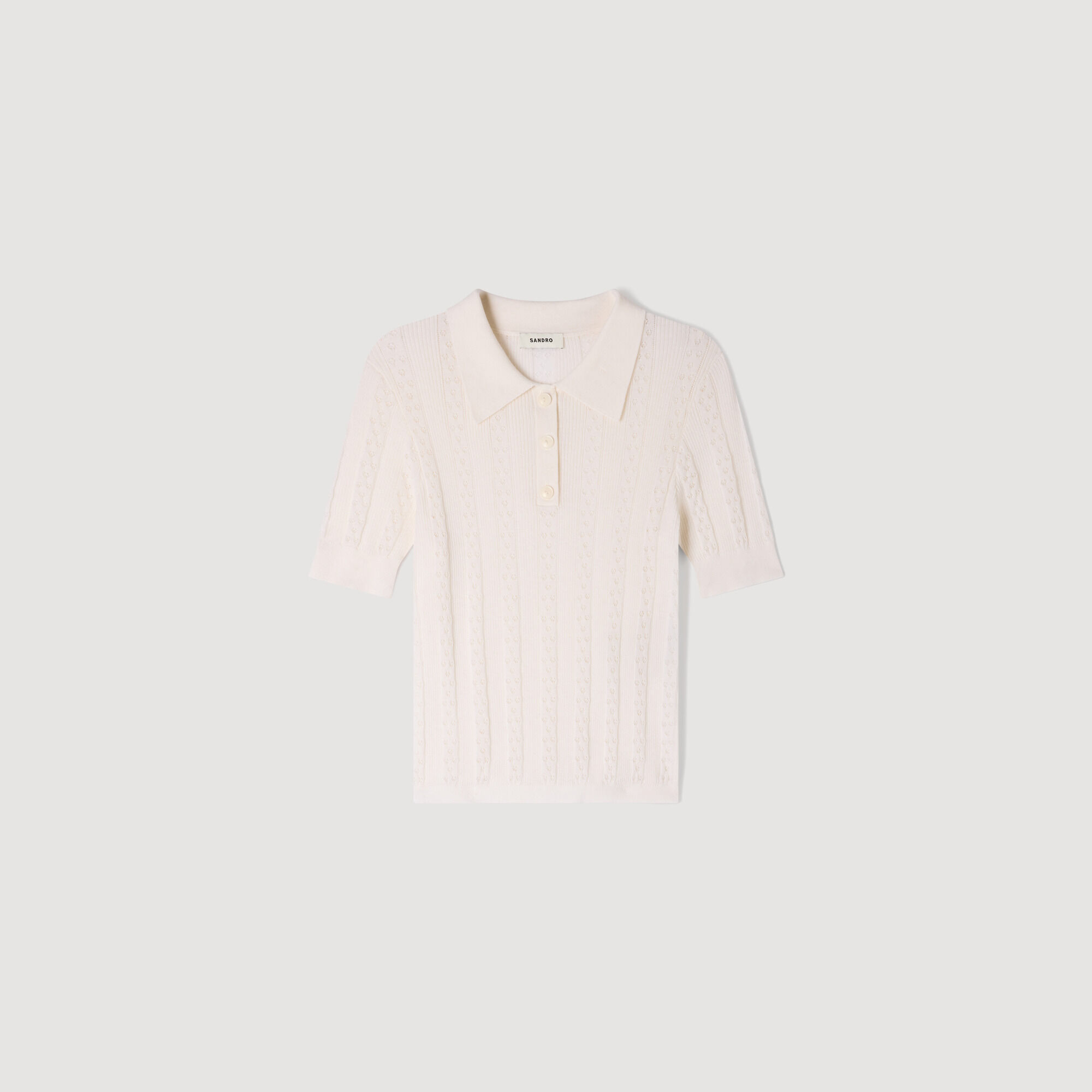 Pointelle Polo-Neck Wool Jumper : Sweaters & Cardigans color Ecru