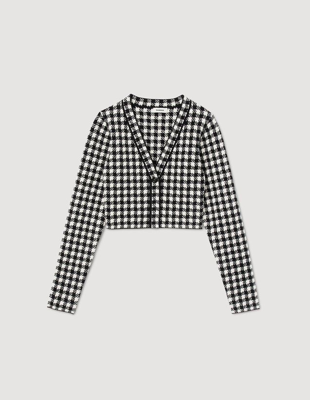 Cropped Gingham Knit Cardigan : Sweaters & Cardigans color Black / Ecru