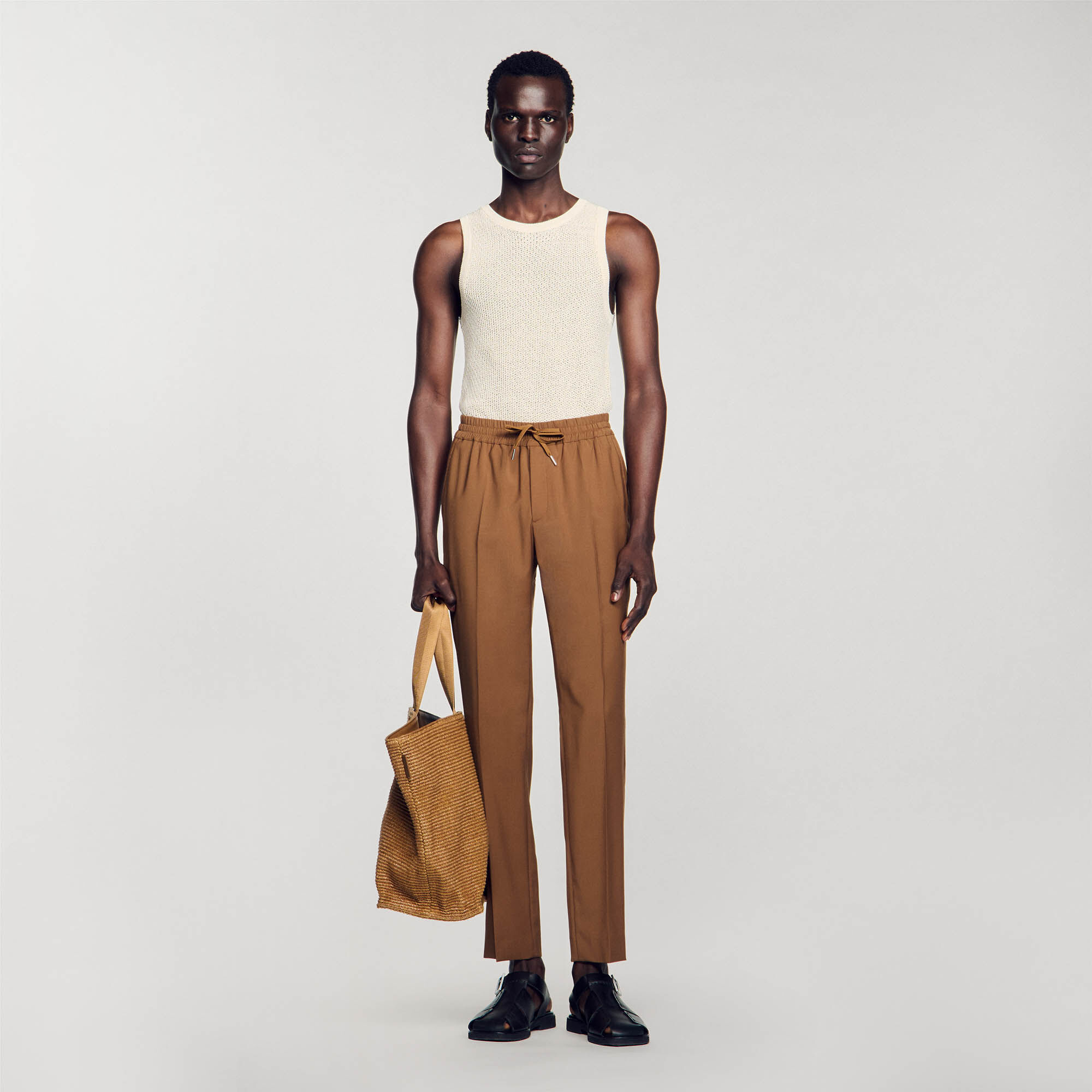Elasticated Straight-Leg Trousers : Pants & Shorts color Camel