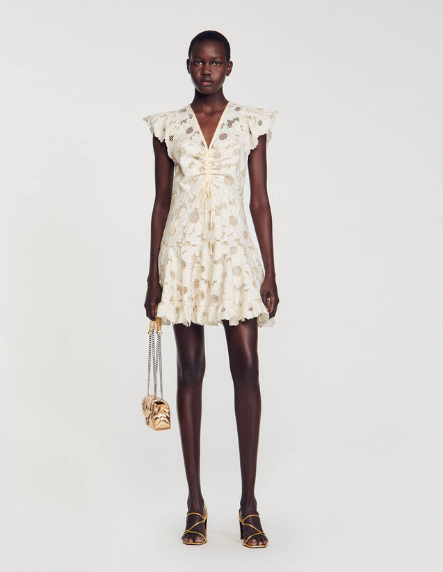 Daisy Guipure Short Dress : Dresses color Ecru / Gold