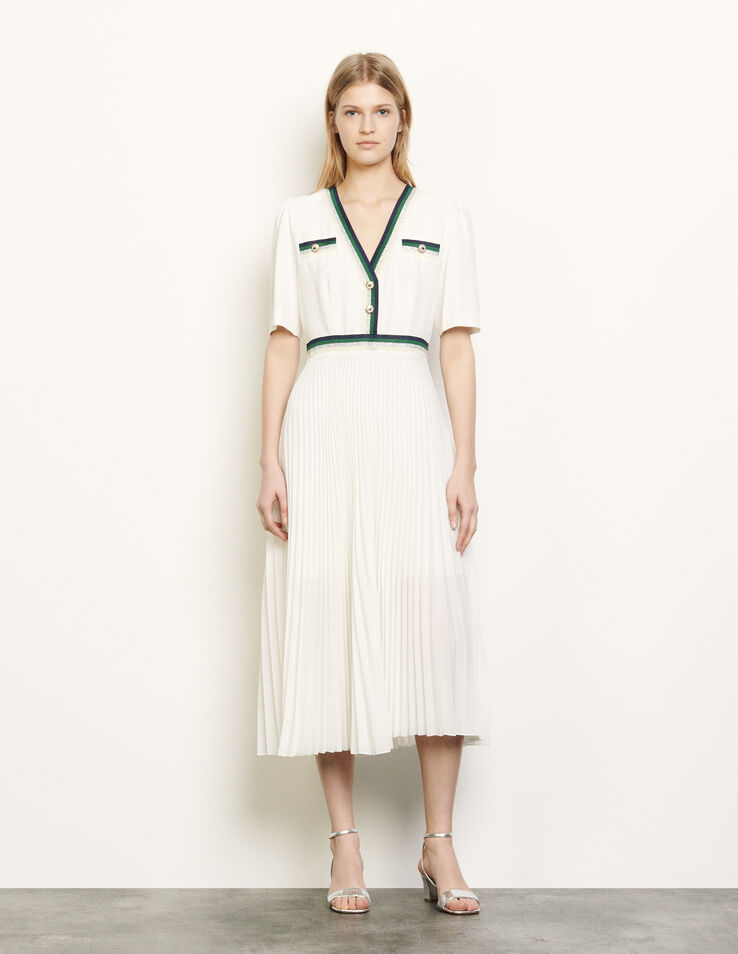 Long Pleated Dress With Short Sleeves - Dresses - Sandro-paris.com