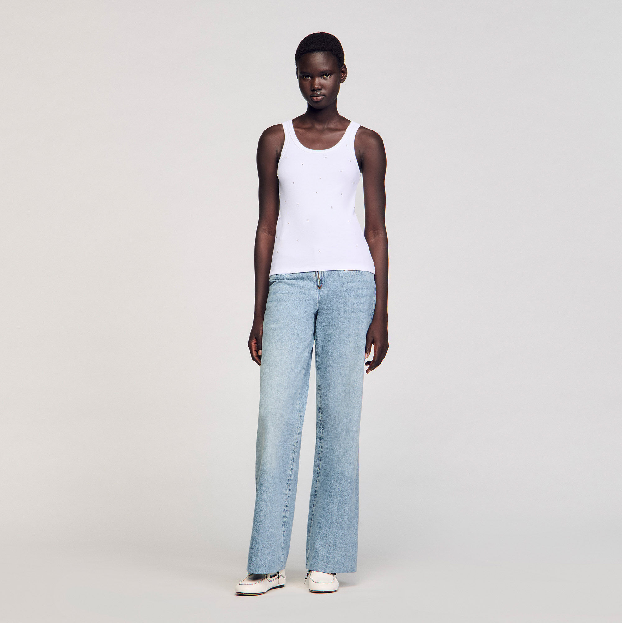 Vest Top With Rhinestones : T-shirts color white