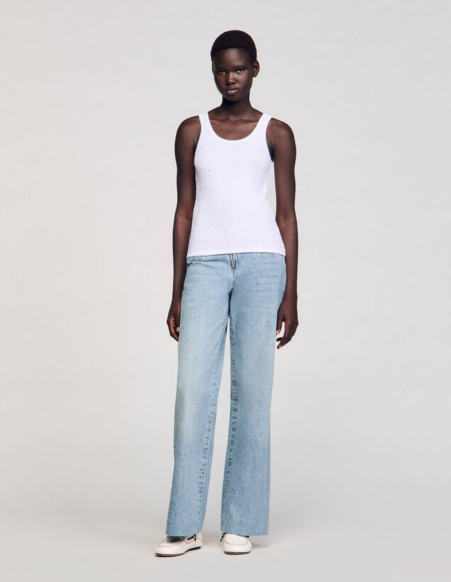 Vest Top With Rhinestones - SFPTS01525 | sandro-paris.com Vest Top With Rhinestones : T-shirts color white