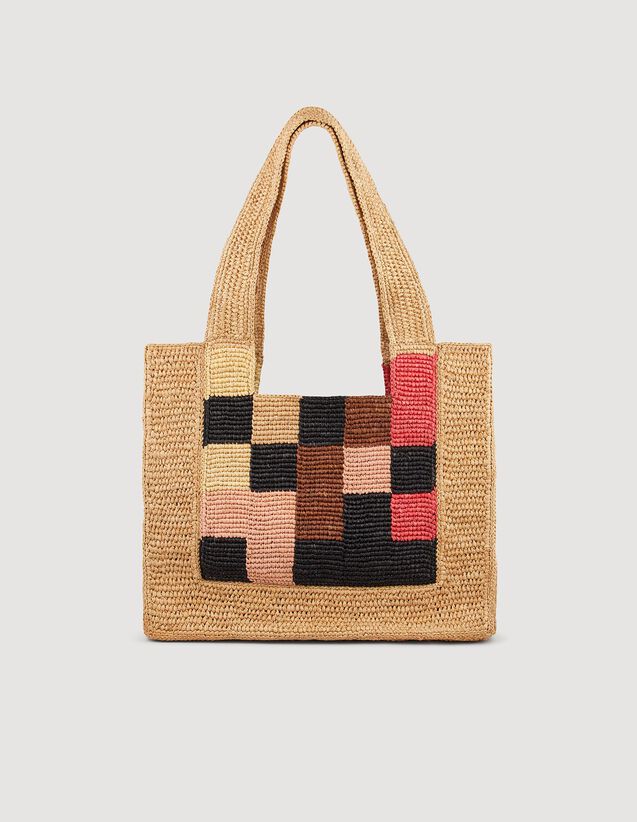 Small Checkerboard Raffia Tote Bag : SANDRO X LOUIS BARTHÉLEMY color Multi-Color