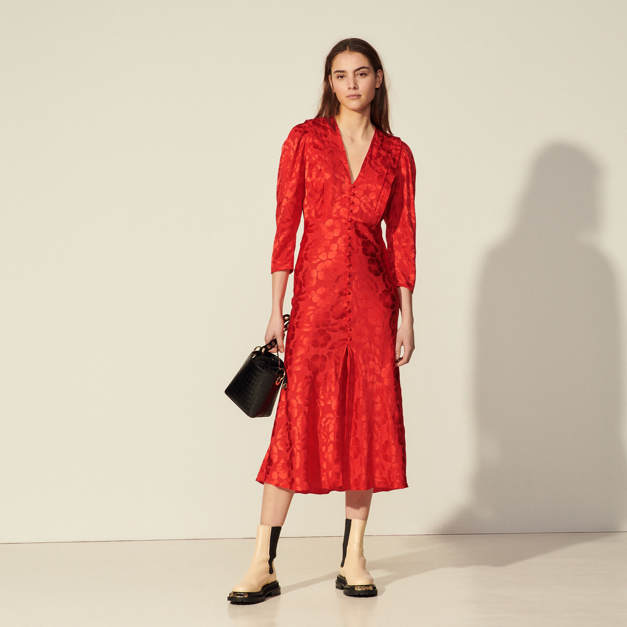 Sandro red lace dress cheap