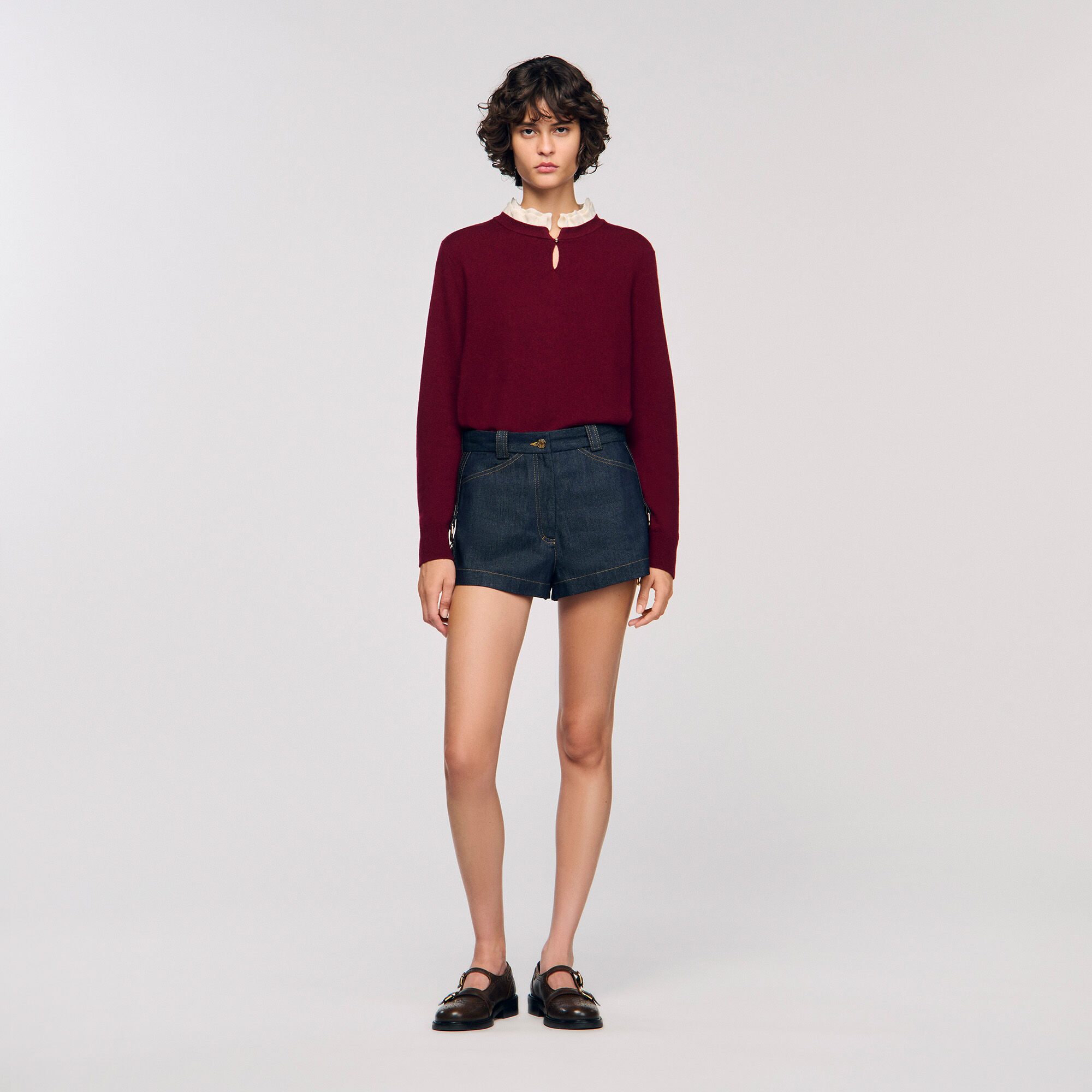 Ruffled-Neck Jumper : Sweaters & Cardigans color Bordeaux