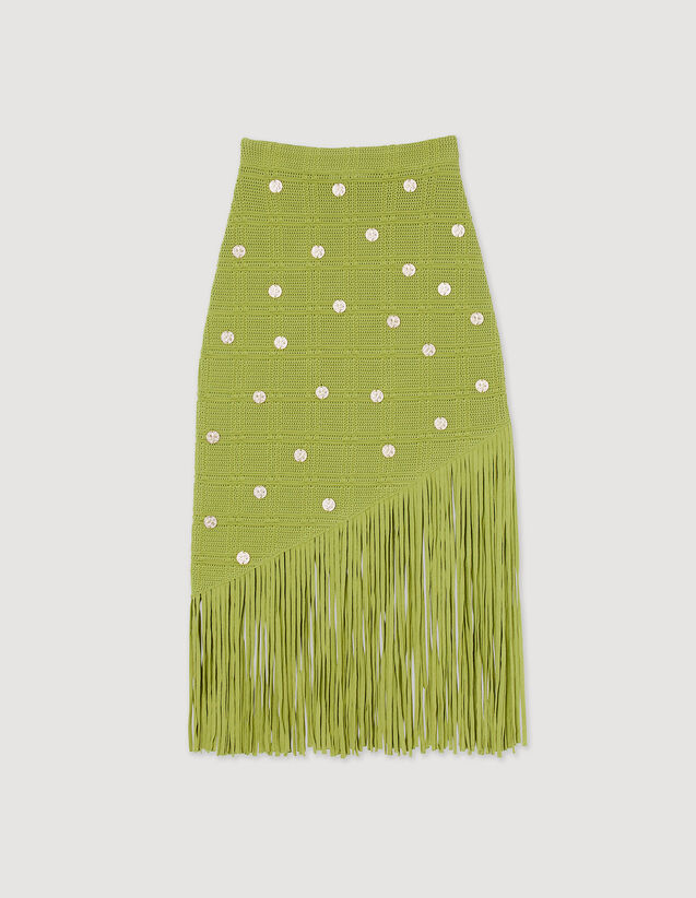Fringed Knit Skirt : Skirts & Shorts color Olive Green