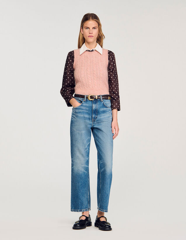 Sleeveless Cable Knit Sweater - SFPPU02712 | sandro-paris.com Sleeveless Cable Knit Sweater : Sweaters & Cardigans color Poudre Pink