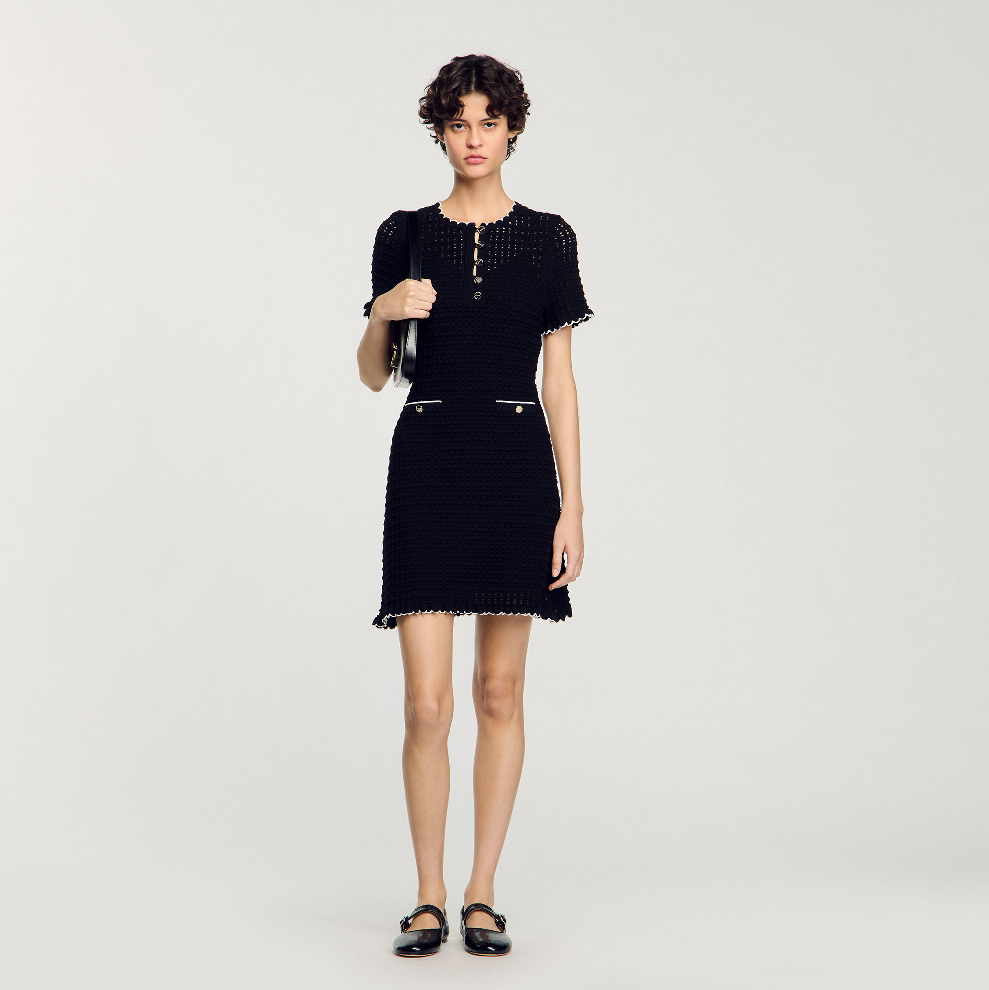 ❤️24秋新作 ♡ Sandro 黒ミニワンピース  新品♡　534 SLY デニムワンピース ブラック ミニワンピース