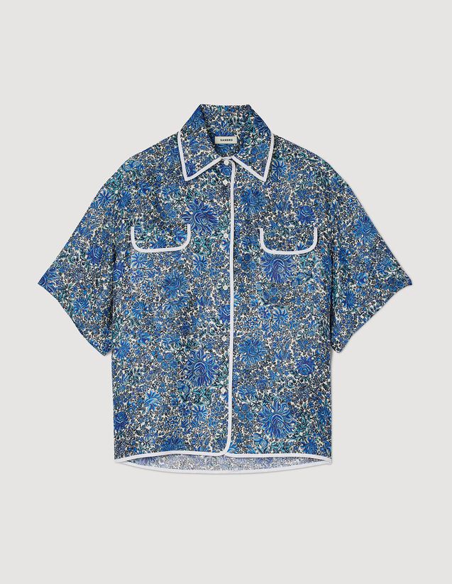 Oversize Floral Silk Shirt : Shirts color Blu / White