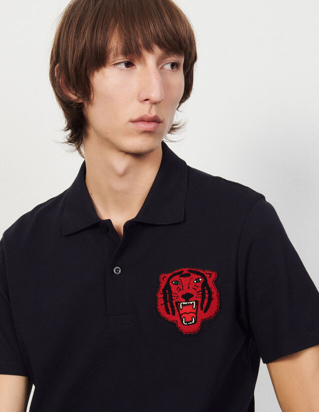 Cotton Polo Shirt With Patch : T-shirts & Polo shirts color Navy Blue