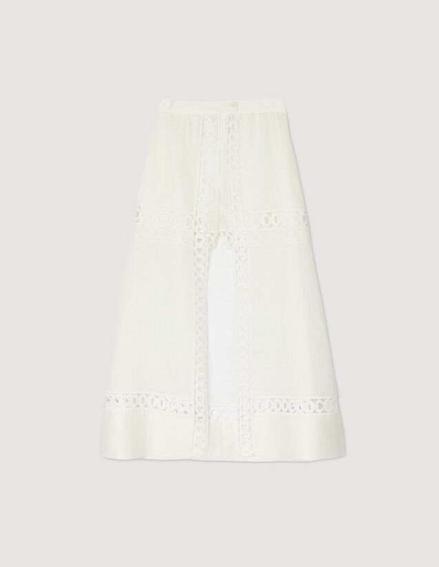 Long Linen-Blend Skirt With Shorts : Skirts & Shorts color white