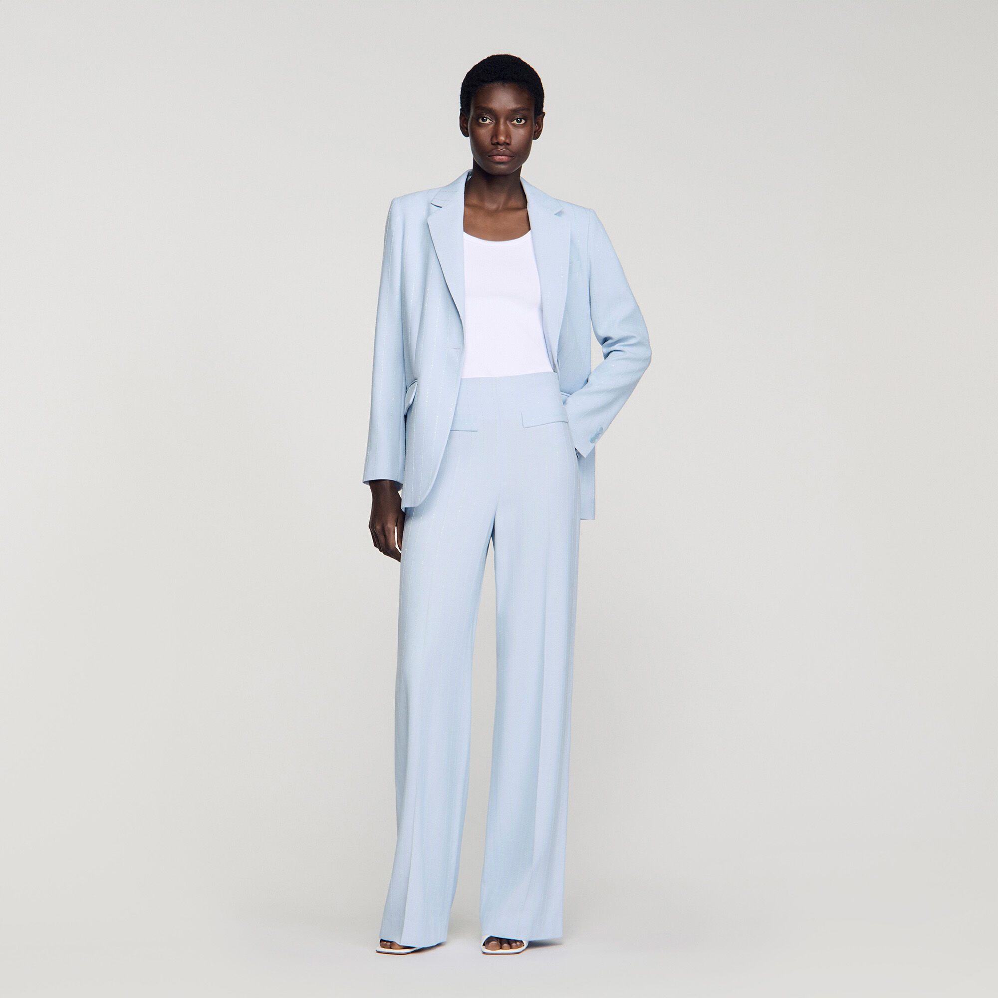 Striped Sequin Trousers : Pants color Sky Blue