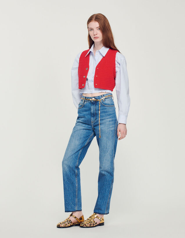 Cropped Striped Shirt : Shirts color Sky blue / White
