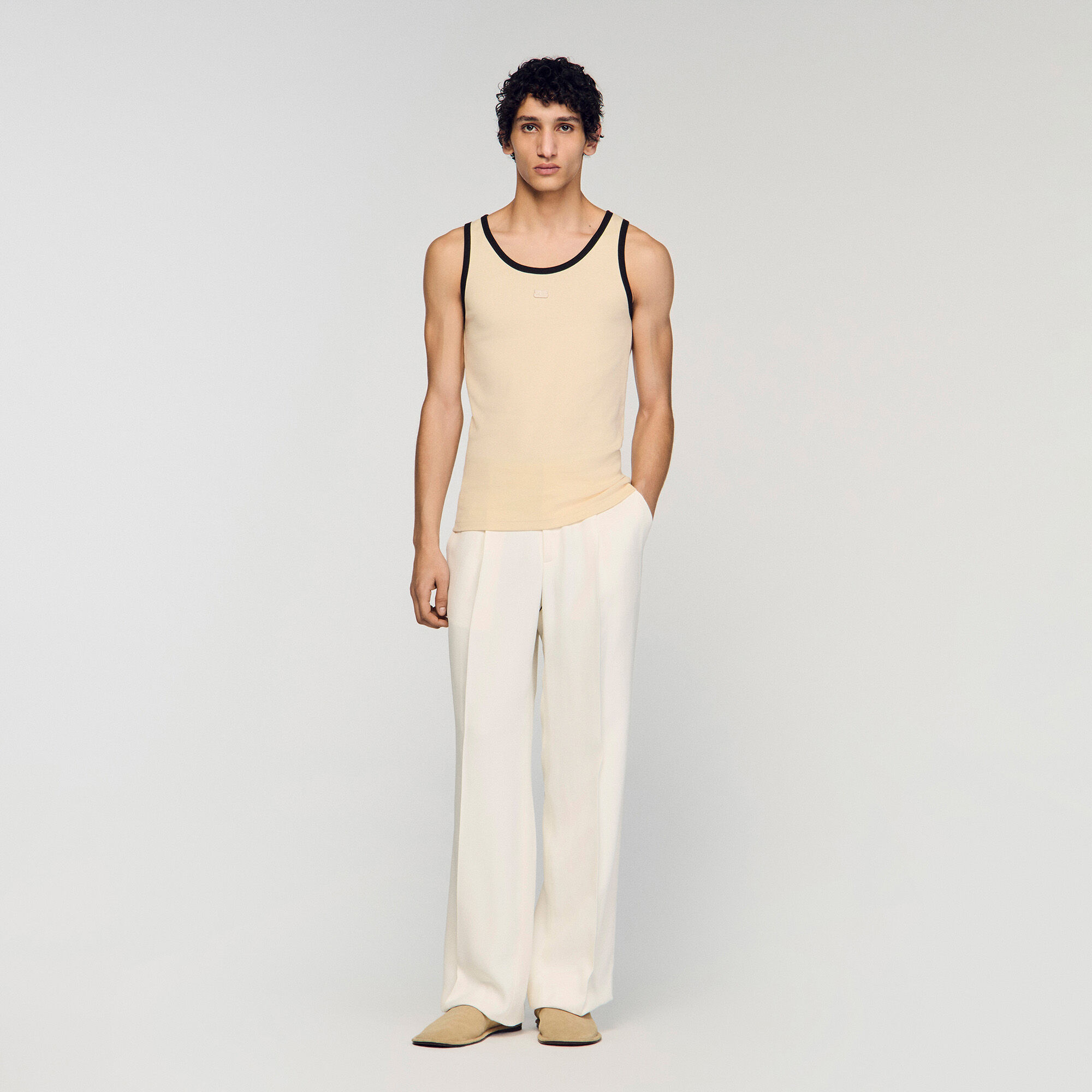 Cotton Vest Top With Patch : T-shirts & Polo shirts color Sand