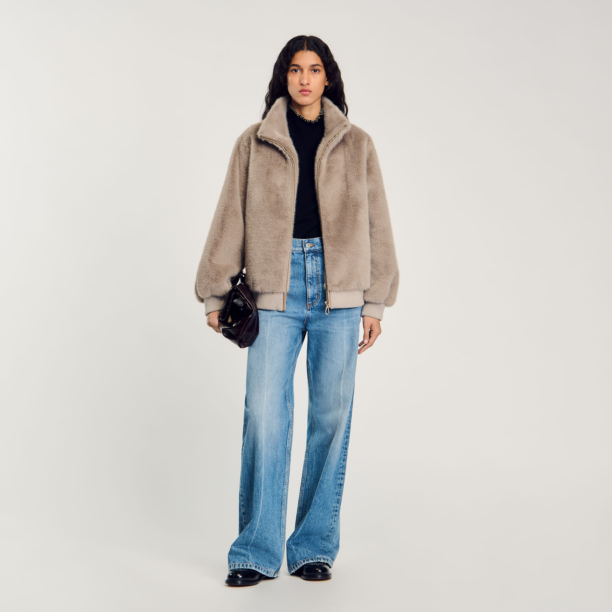 Faux Fur Jacket : Coats & Jackets&nbsp; color Brown