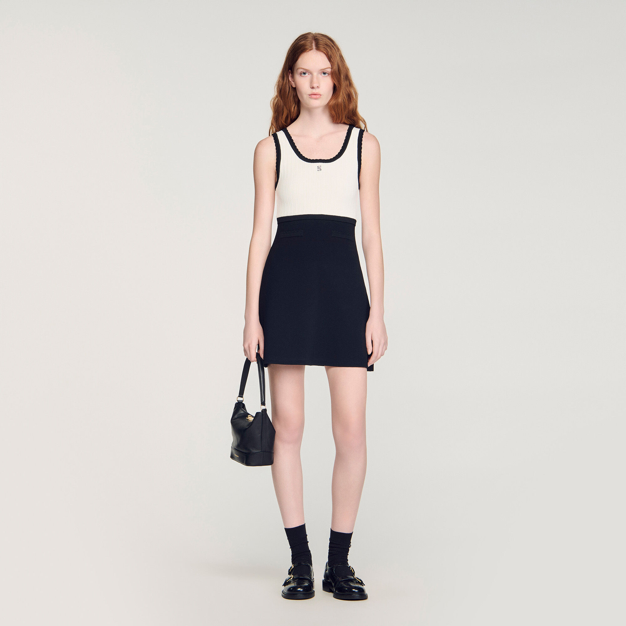 Two-Tone Knit Short Dress : Dresses color Black