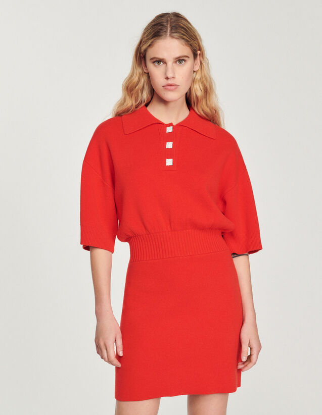 Short Knitted Polo Dress : Dresses color Red