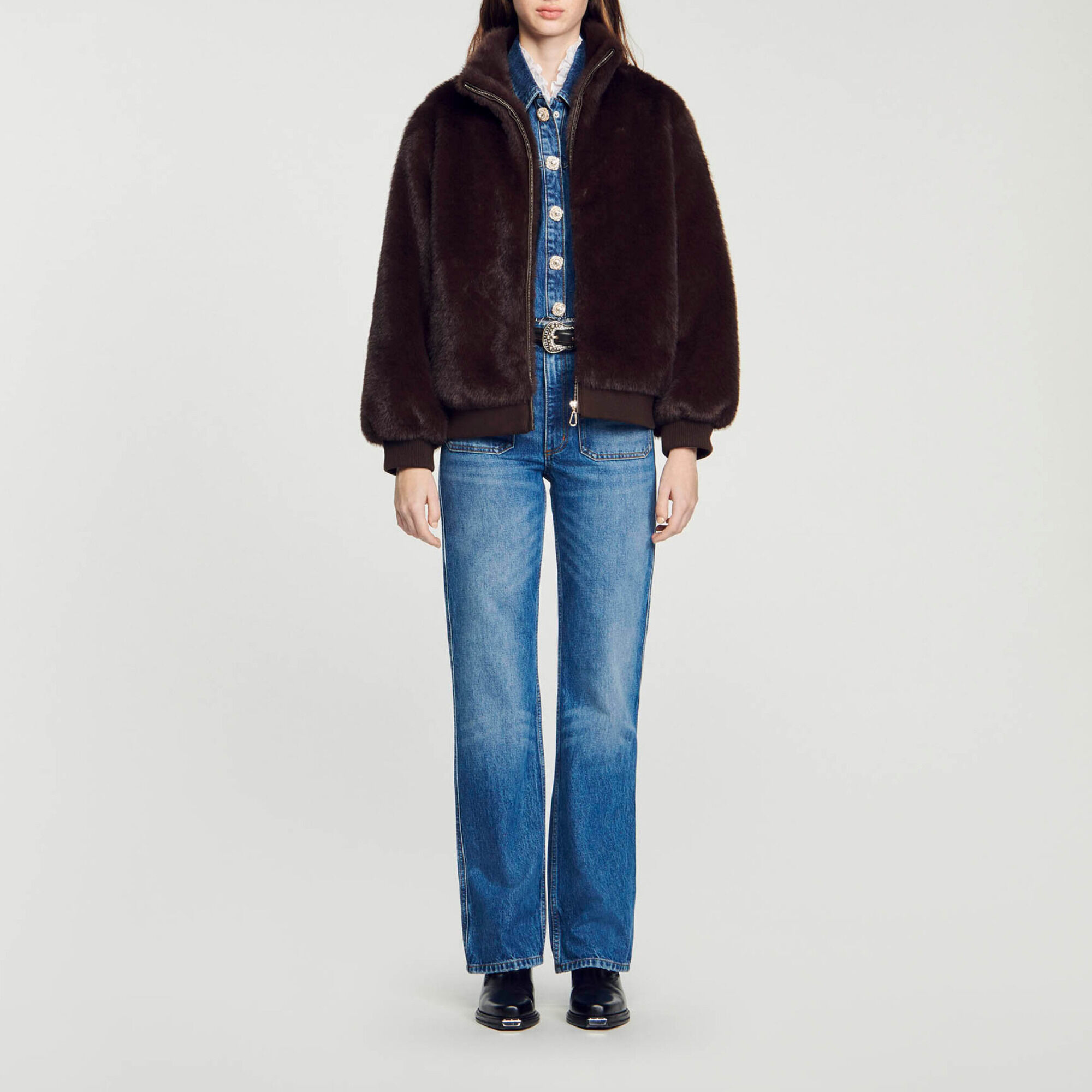 Sandro faux fur hooded jacket top