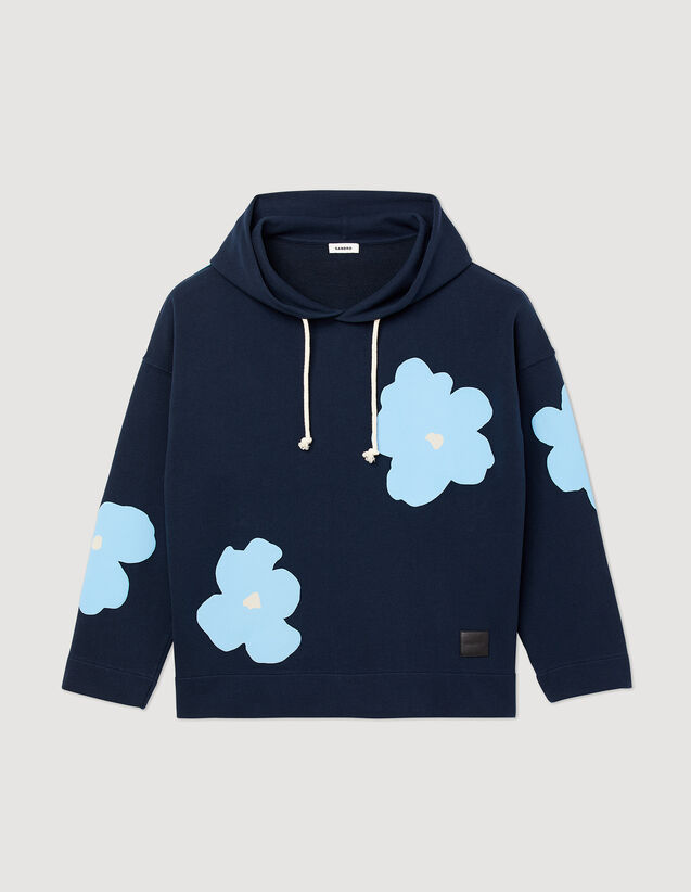 Floral Pattern Hoodie : Sweaters & Cardigans color Navy Blue