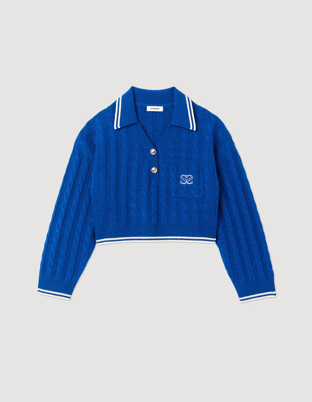 Cropped Cable-Knit Sweater : Sweaters & Cardigans color Electric blue