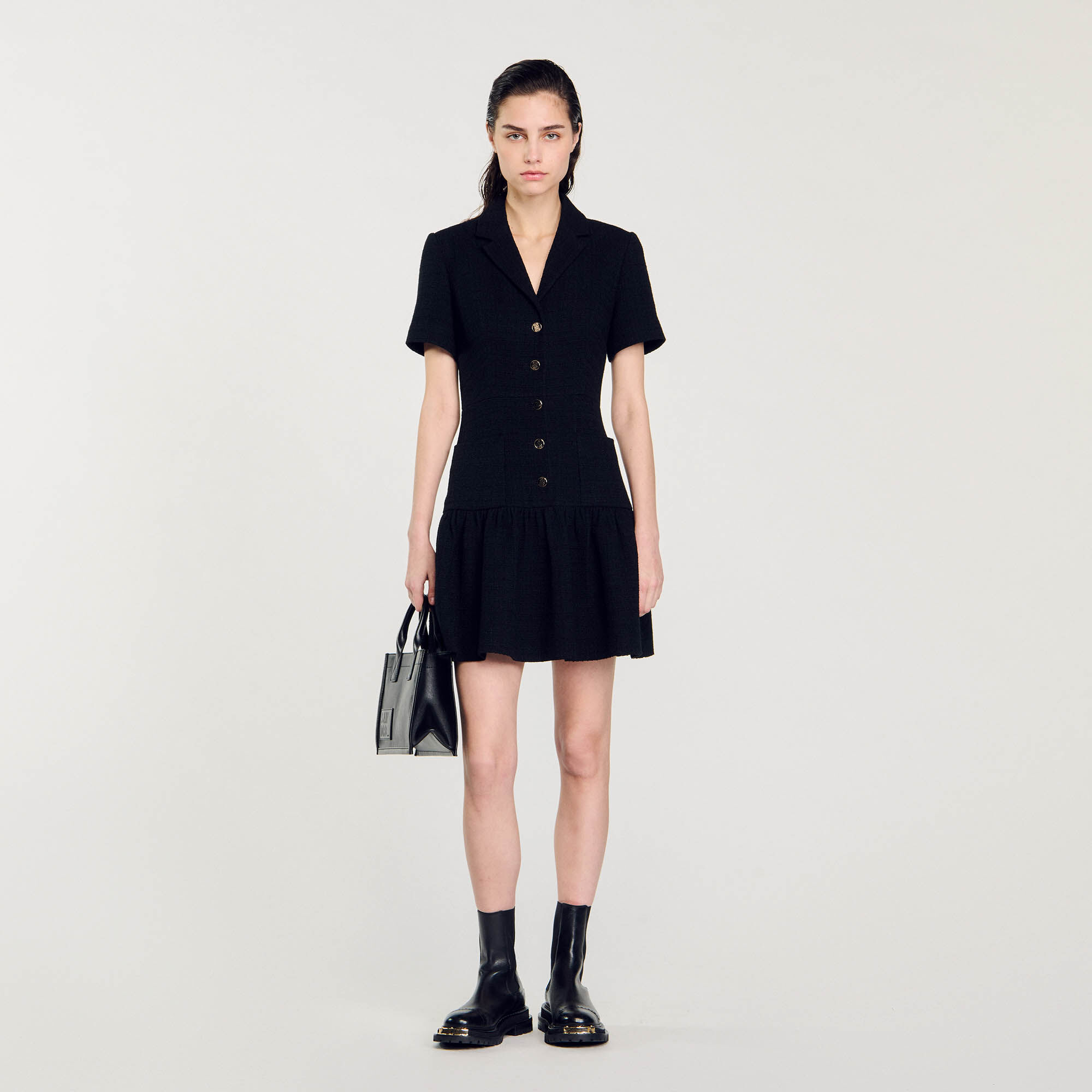 Short Tweed Dress : Dresses&nbsp; color Black