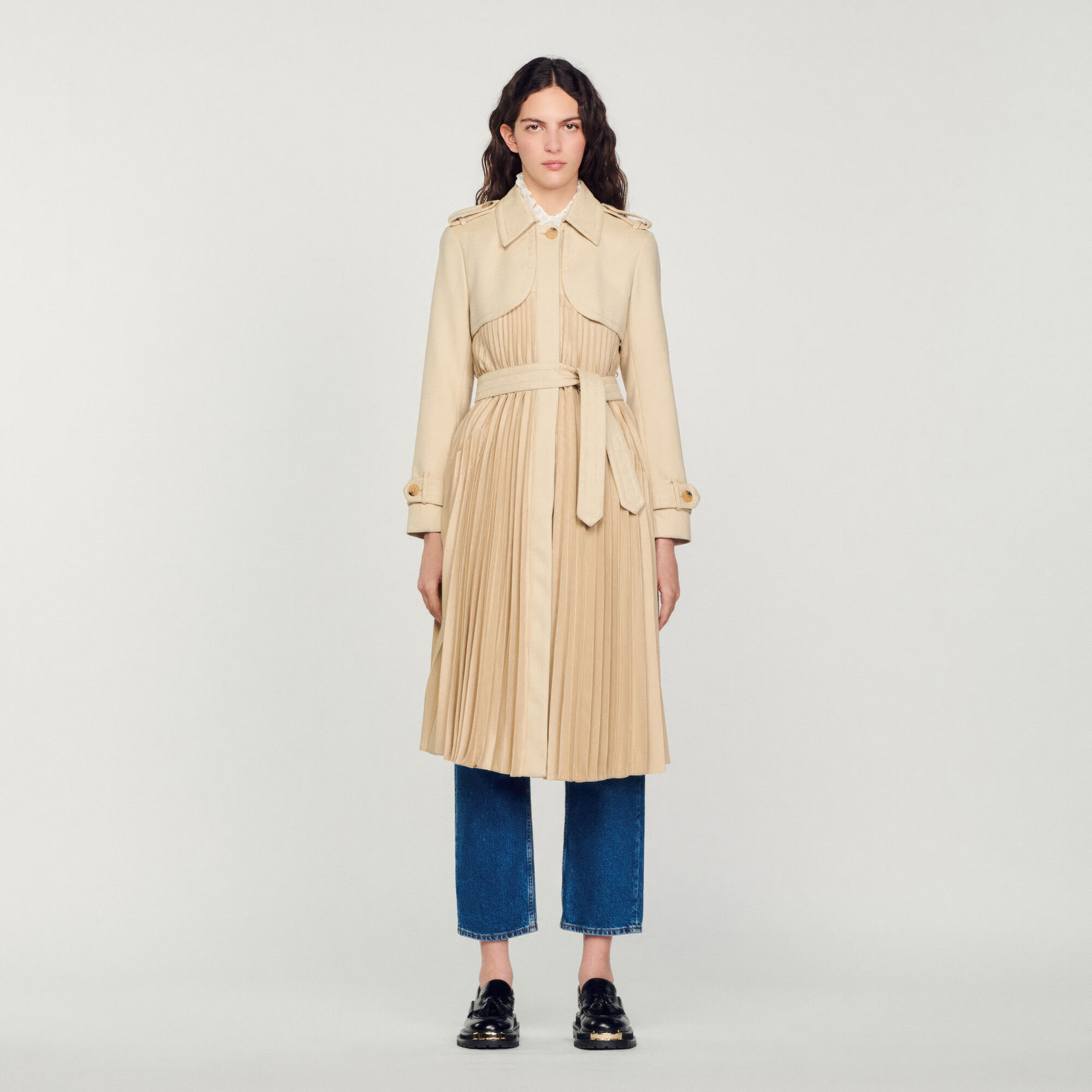 Pleated Trench Coat With Belt Coats Sandro paris