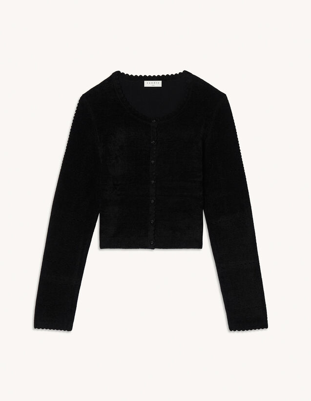 Chenille Knit Cropped Cardigan : Sweaters & Cardigans color Black