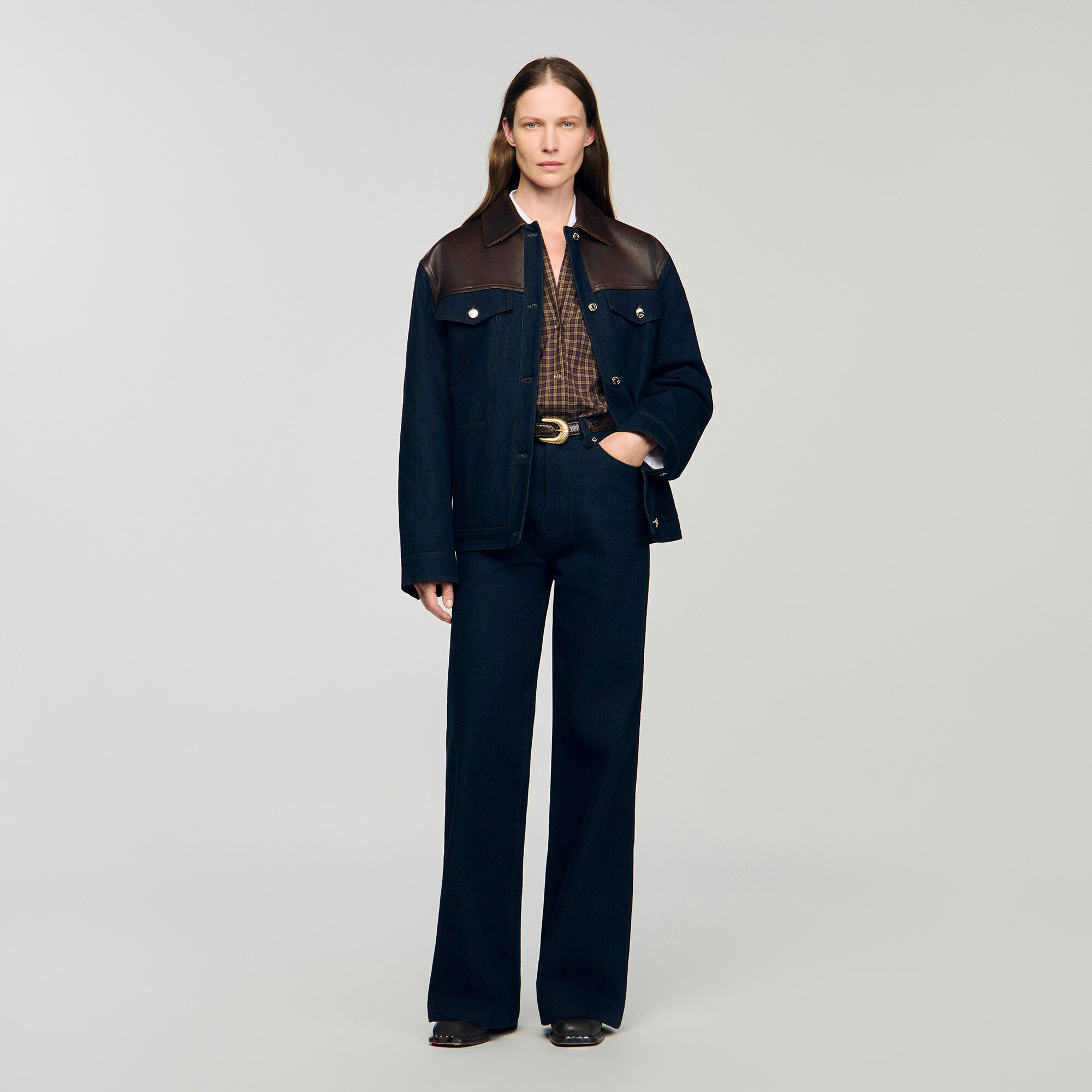 Wide-Leg Raw Jeans : Jeans color Blue Jean