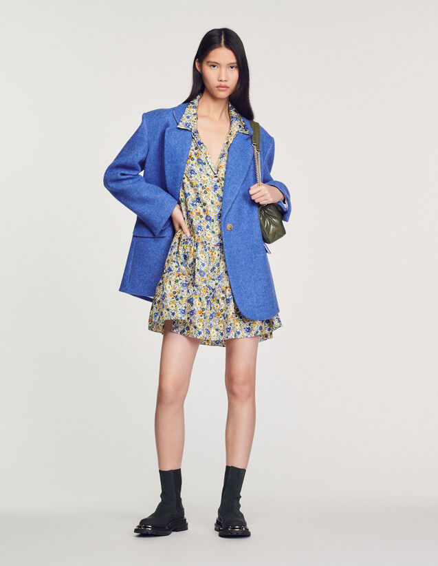 Short Dress With Blossom Print : Dresses color Ecru / Bleu