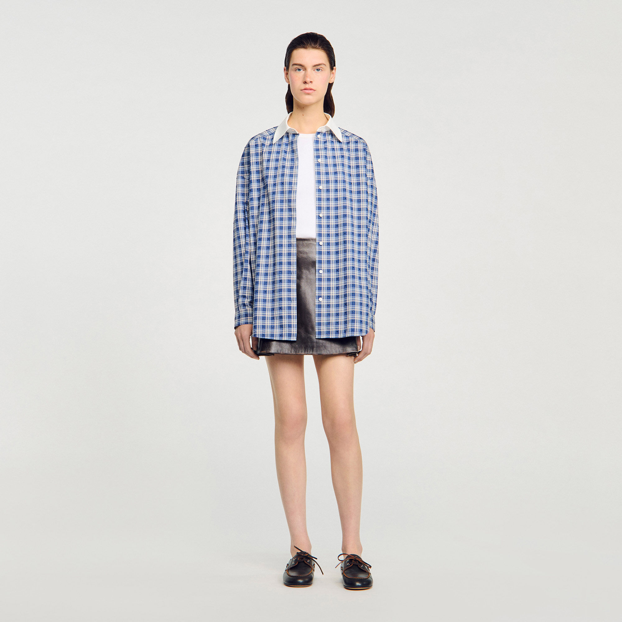 Rhinestone Check Shirt : Shirts color Blue