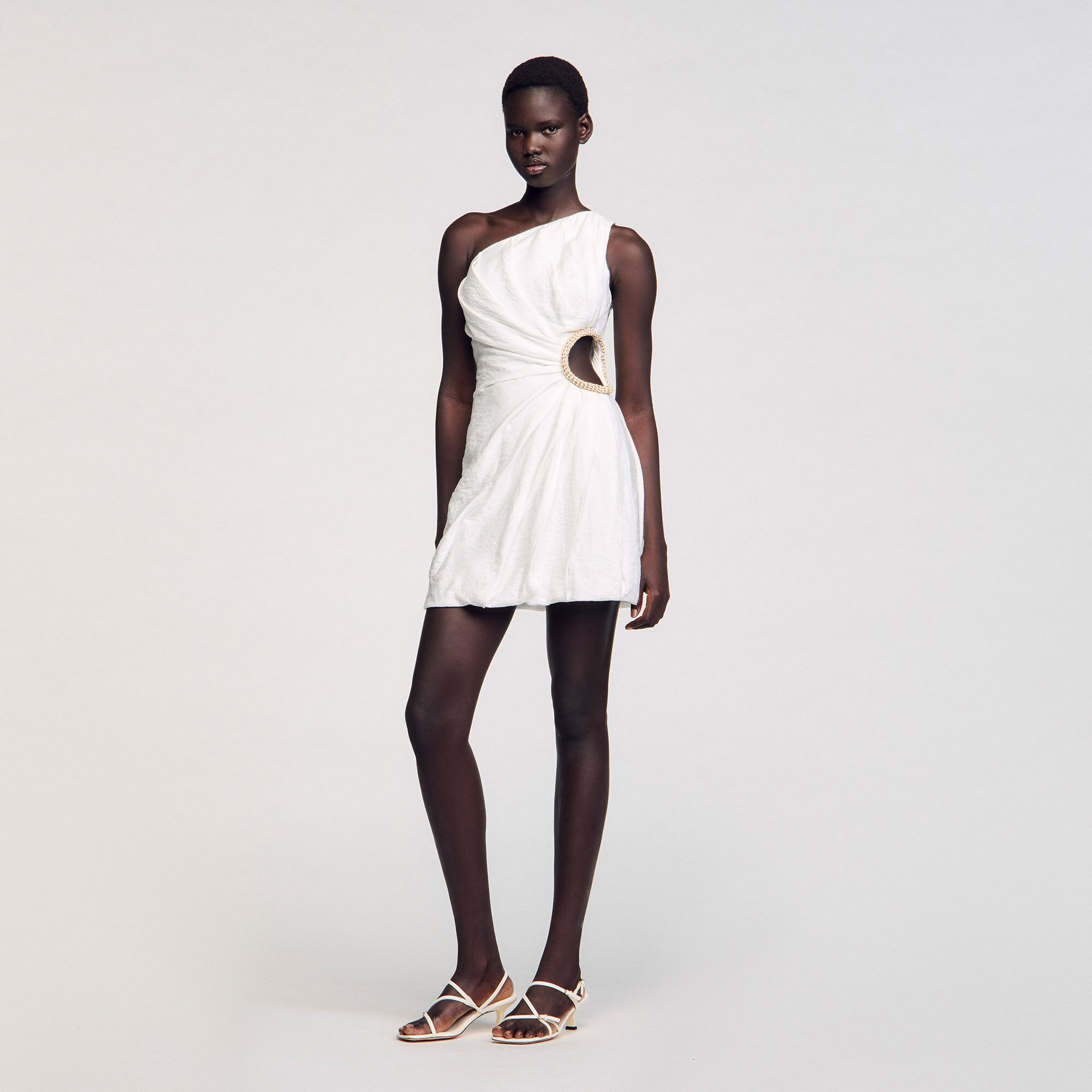 Short Asymmetrical Dress : null color white