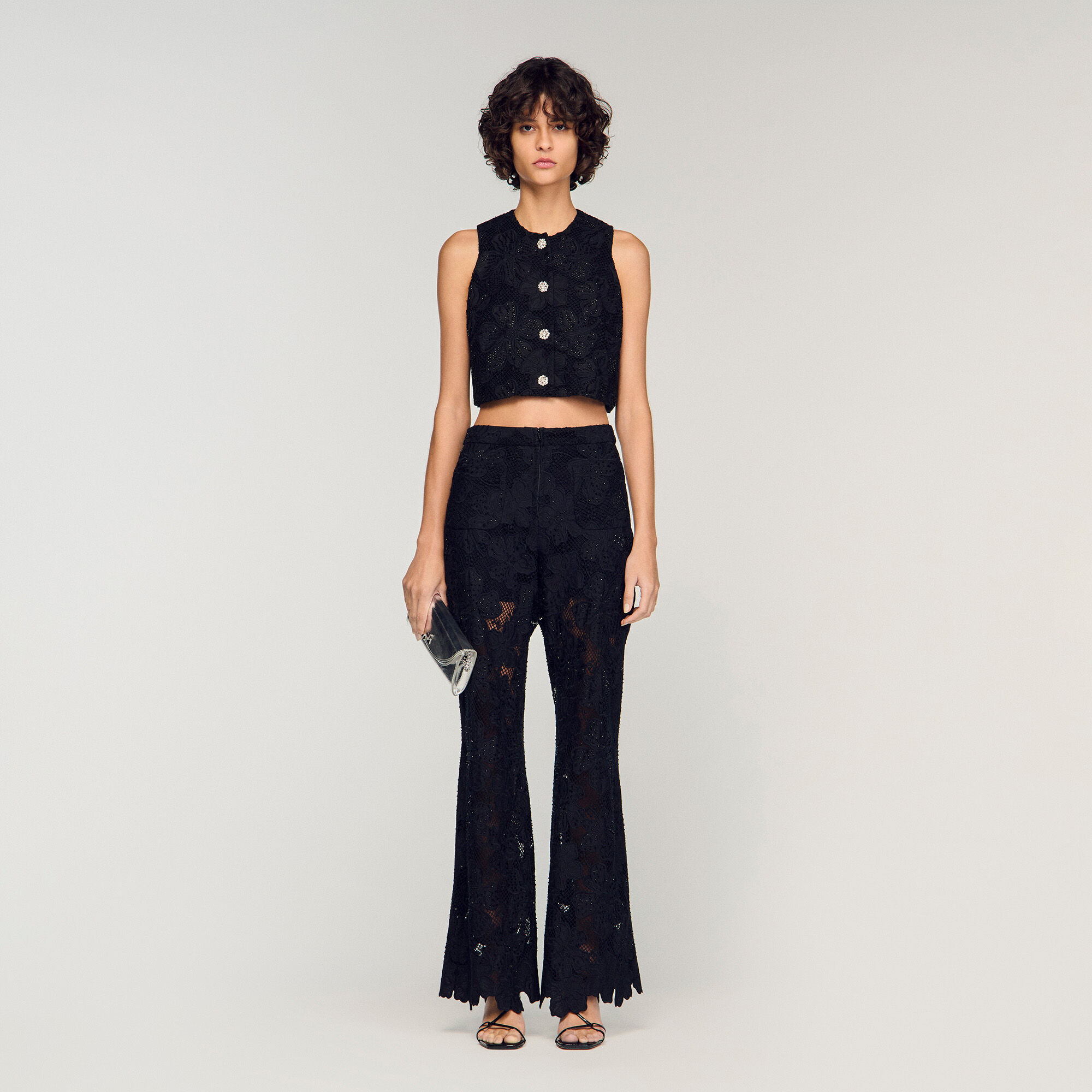 Embroidered Guipure Crop Top : Tops color Black