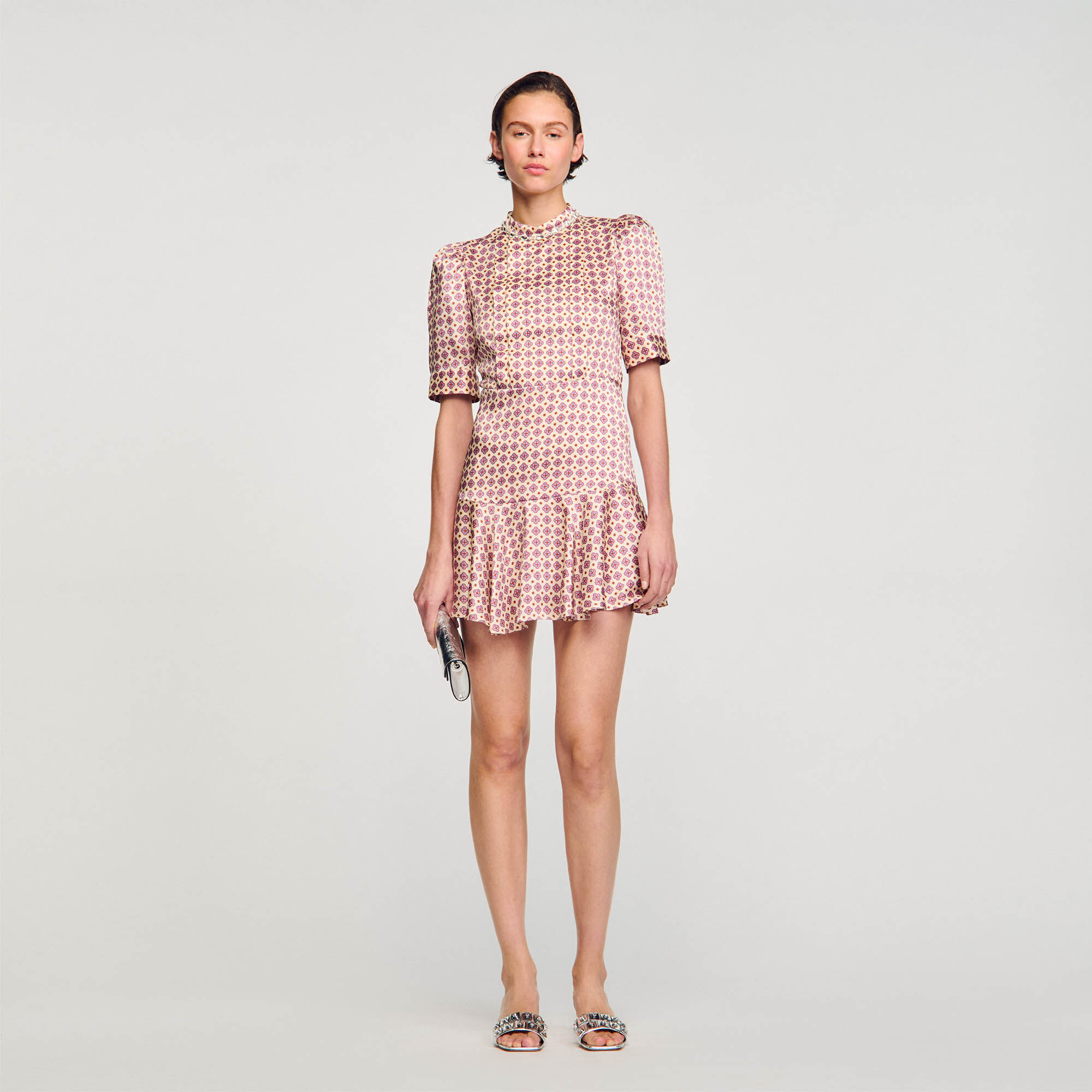 Short Print Dress : Dresses&nbsp; color Ecru / Pink