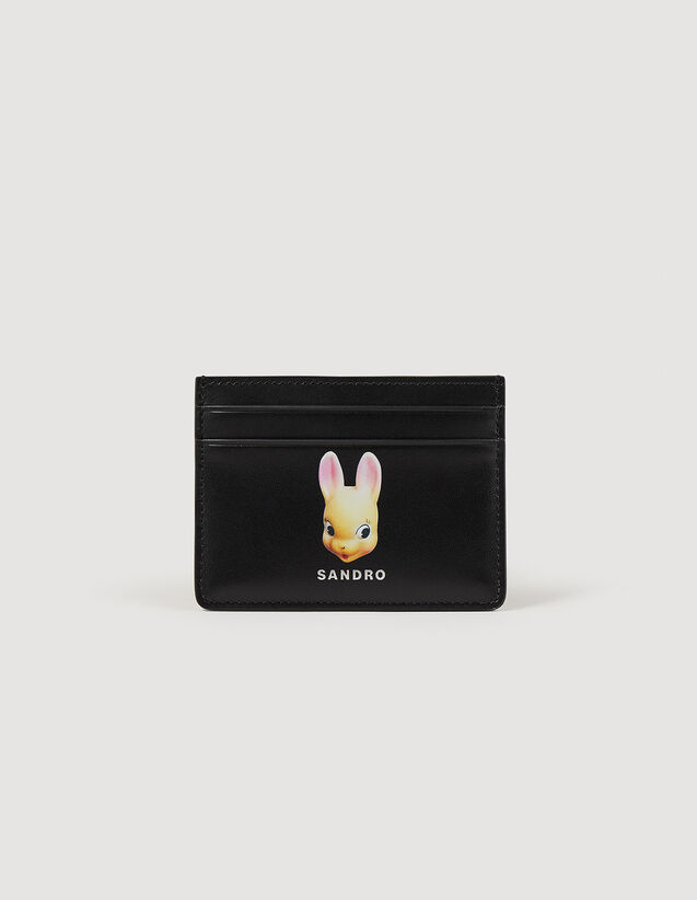 Leather Card Holder With Rabbit Print : Leather Goods color Black