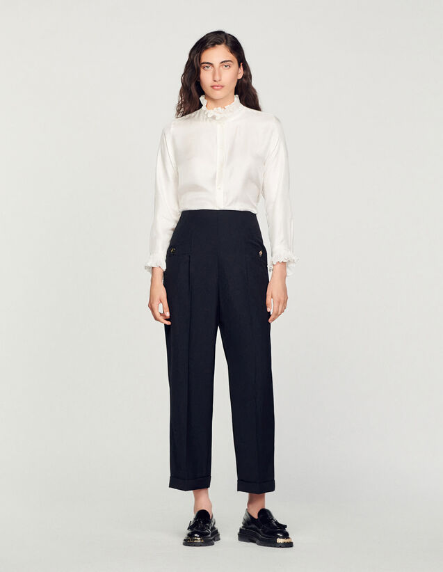 Silk Shirt With Gathered Collar - SFPCM00517 | sandro-paris.com Silk Shirt With Gathered Collar : Shirts color Ecru