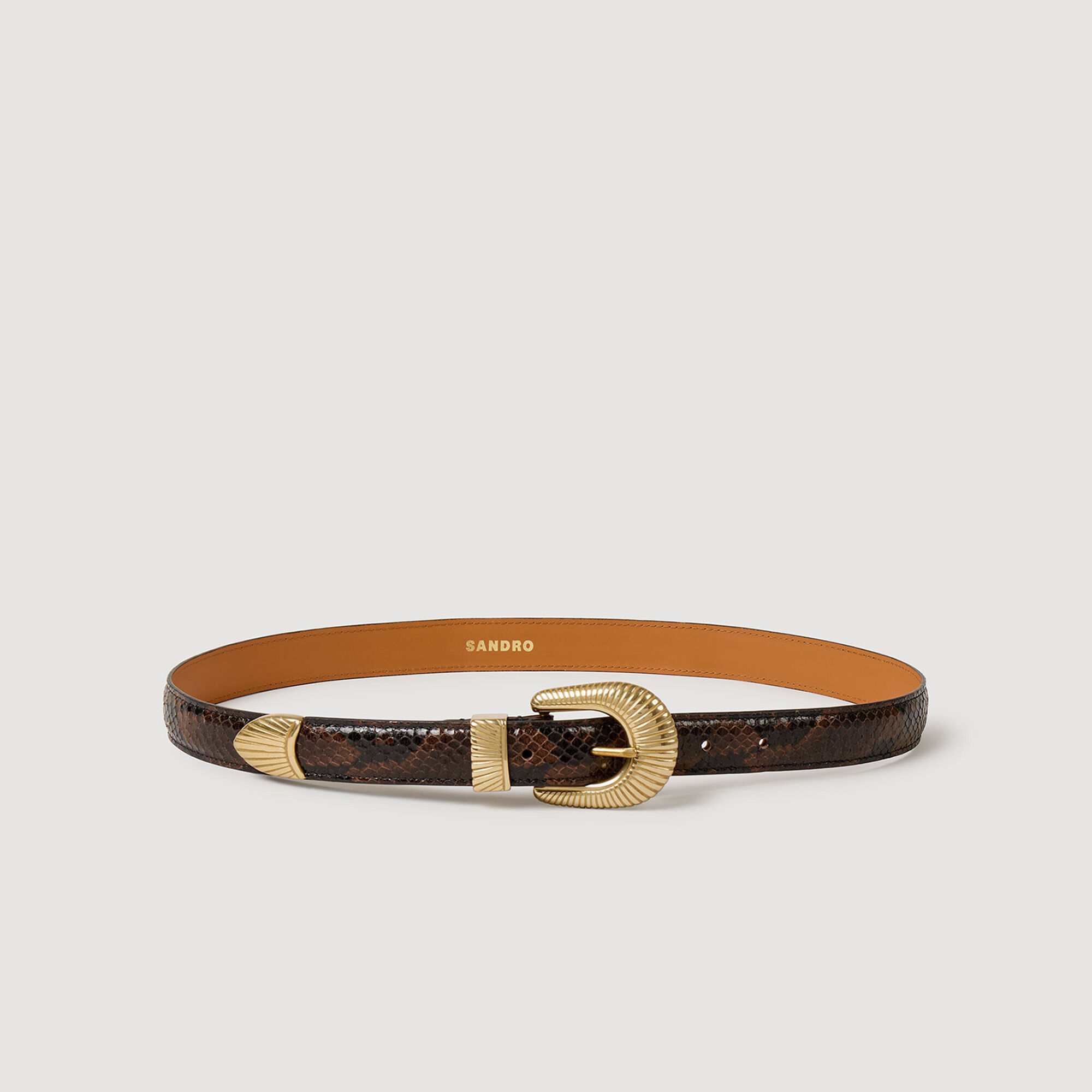 Python-Effect Leather Belt : Belts color Black Brown