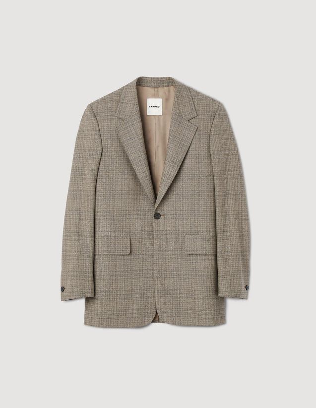 Wool Checked Suit Jacket : Suits & Tuxedos color Grey