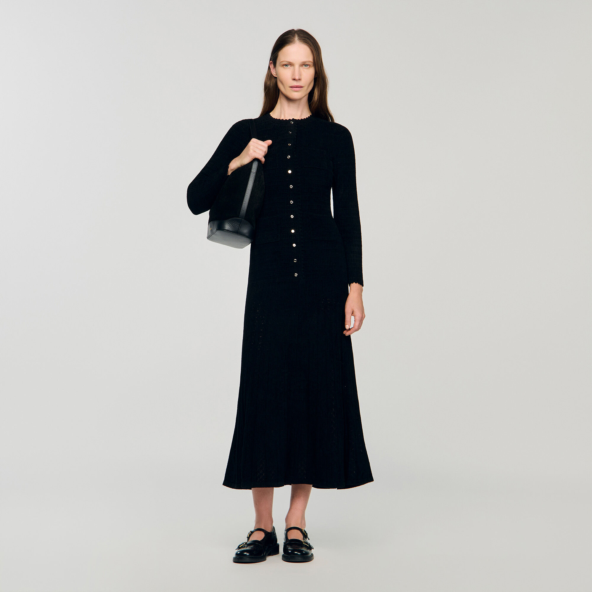 Textured Knit Maxi Dress : Dresses color Black