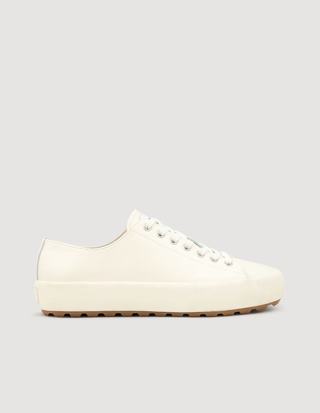 Low-Top Split Leather Trainers - SHACH01318 | sandro-paris.com Low-Top Split Leather Trainers : Shoes color Off white